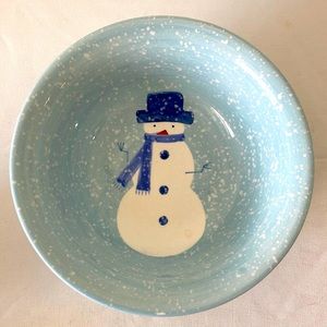 Blue speckle snowman bowl NWOT
